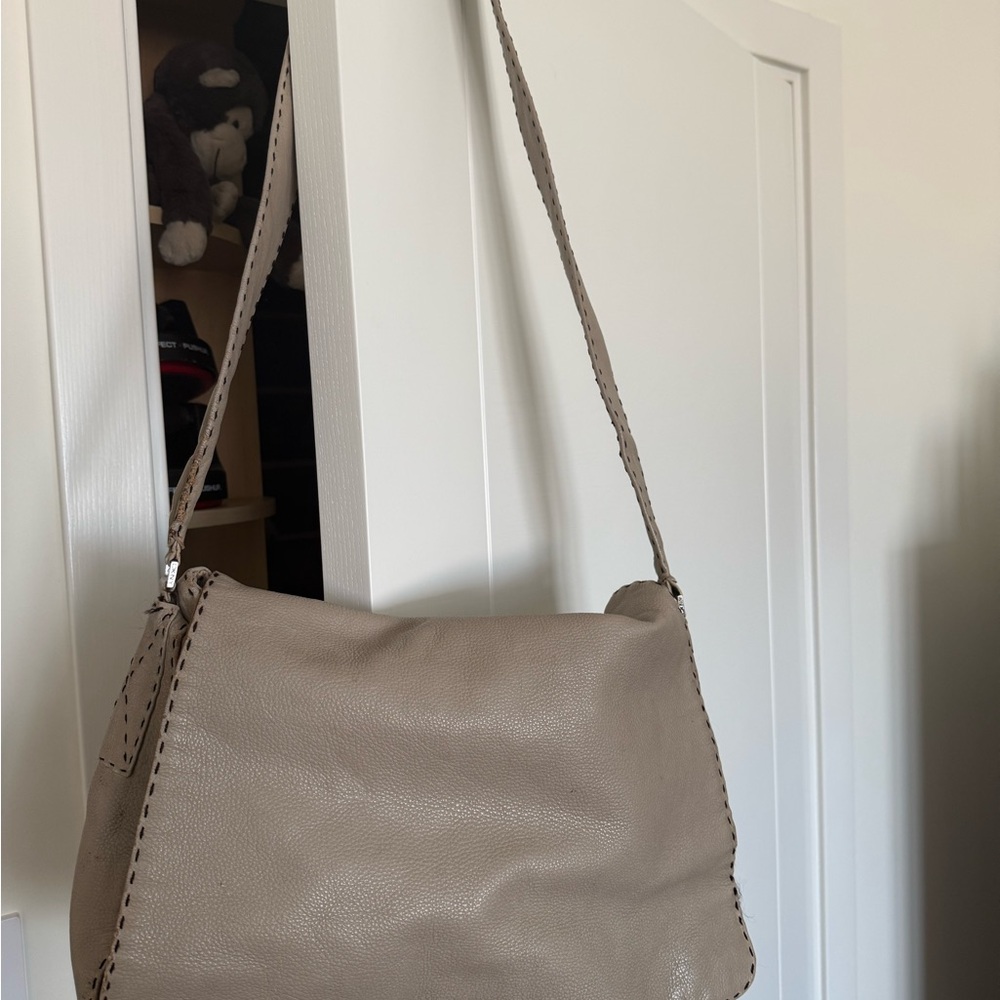 Taupe Leather Shoulder Bag